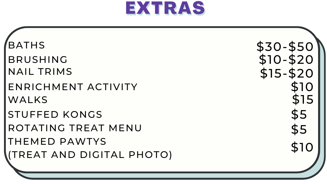 Extras pricing chart156